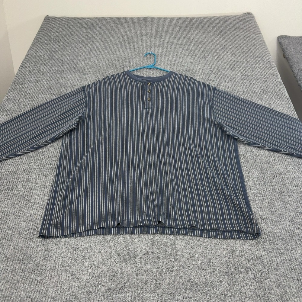 LL Bean Henley Shirt Mens XL Blue Cotton Striped Long Sleeve Gorpcore Casual